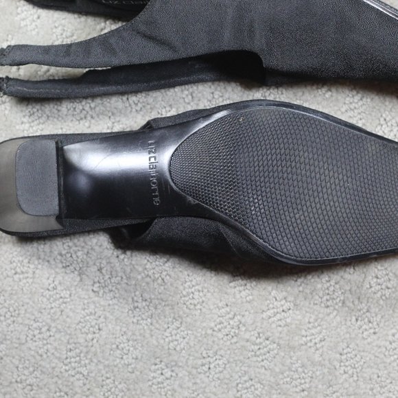 Liz Claiborne "Elegance" Sie 7.5 Black Fabric Slingback Square Toe Heels - Picture 7 of 7